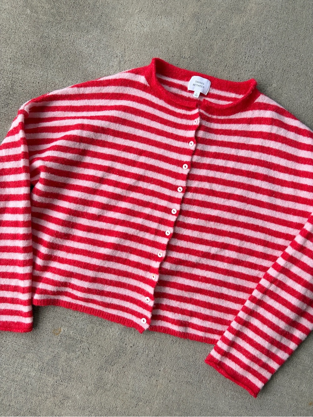 Things Between Riggs striped pink & red cardigan sweater knit top button down